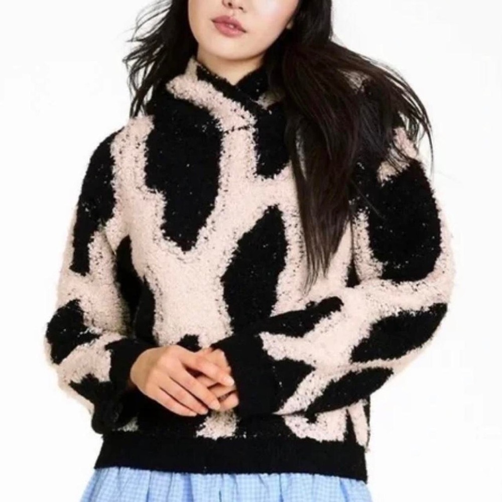 Sandy Liang Black & Cream Patterned Teddy Pullover Jacket